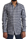 Dolce & Gabbana Blau Weiß Karo Baumwolle Slim Fit GOLD Hemd