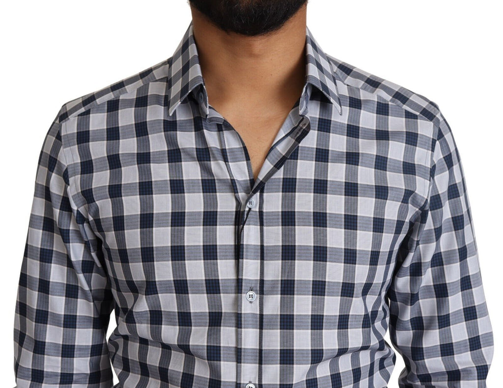Dolce & Gabbana Blau Weiß Karo Baumwolle Slim Fit GOLD Hemd