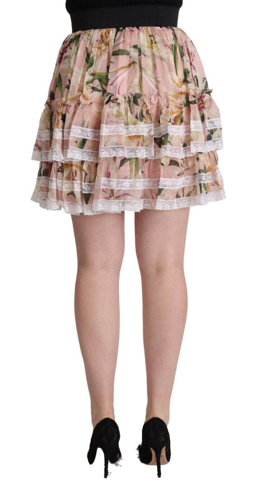 Dolce & Gabbana Pink Lily Print A-line Silk Miniskirt