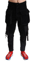 Dolce & Gabbana Schwarze Skinny-Cord-Cargo-Hose aus Baumwolle