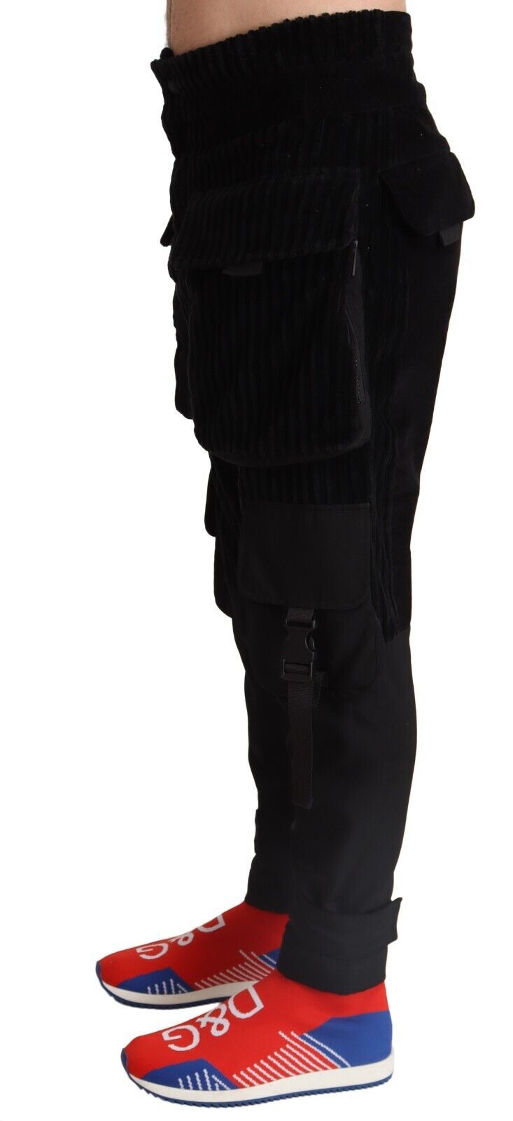 Dolce & Gabbana Schwarze Skinny-Cord-Cargo-Hose aus Baumwolle
