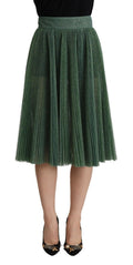 Dolce & Gabbana Green Metallic High-Waisted Draped Pleated Skirt