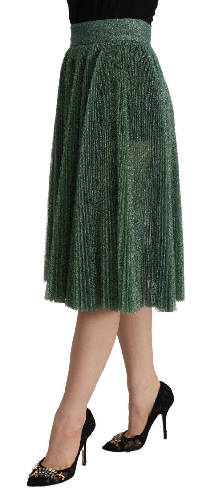 Dolce & Gabbana Green Metallic High-Waisted Draped Pleated Skirt