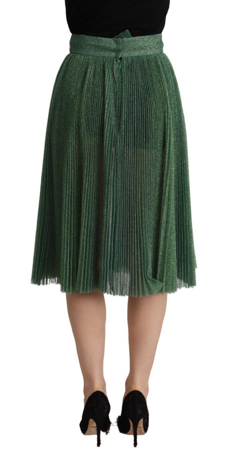 Dolce & Gabbana Green Metallic High-Waisted Draped Pleated Skirt