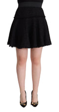 Dolce & Gabbana Black High-Waisted Nylon Knitted Mini A-Line Skirt
