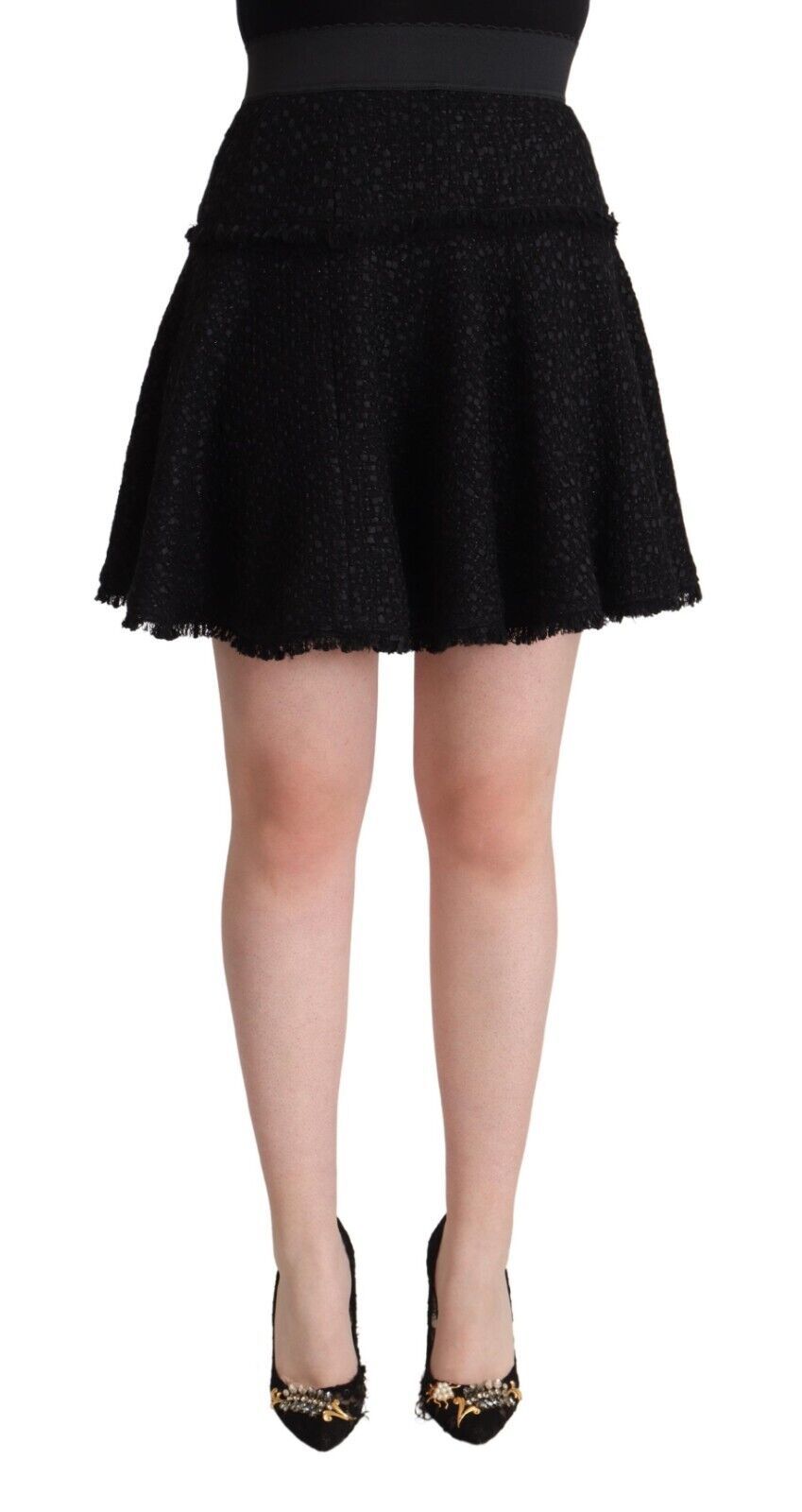 Dolce & Gabbana Black High-Waisted Nylon Knitted Mini A-Line Skirt