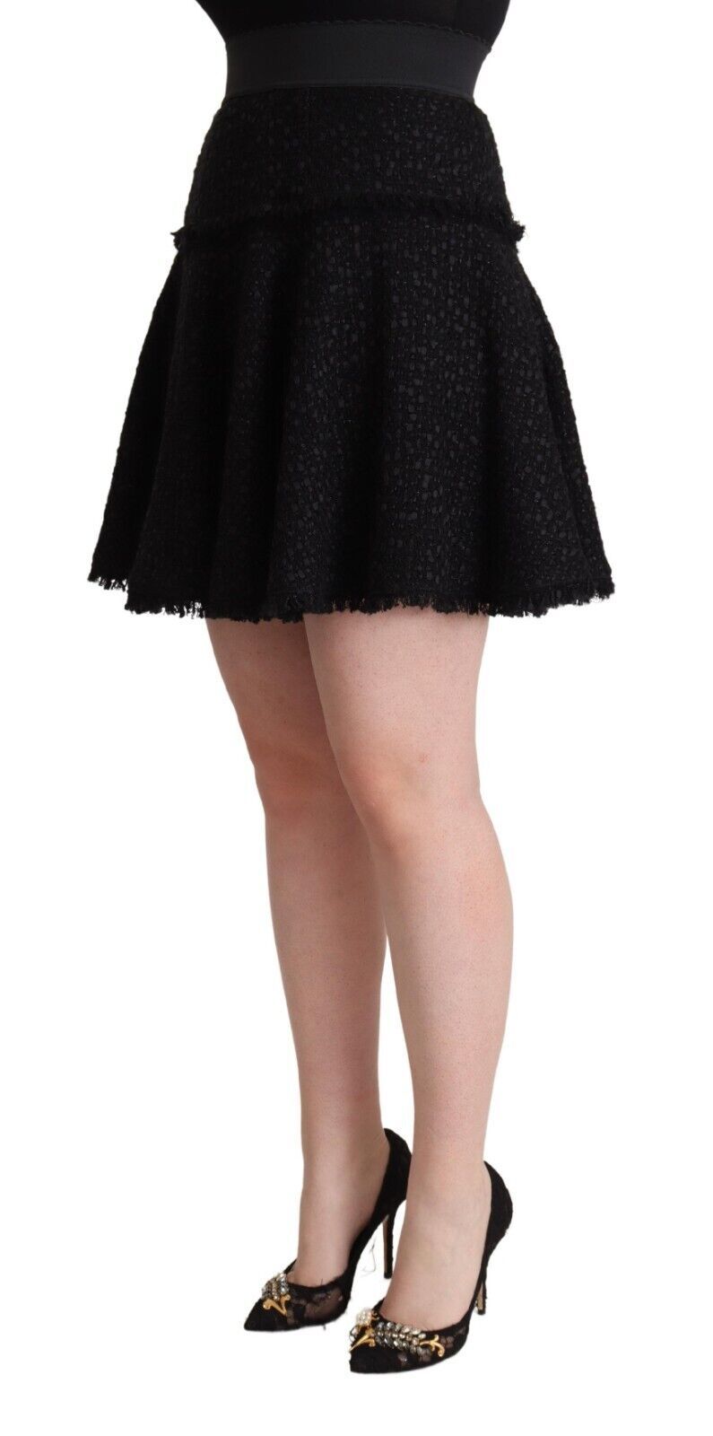 Dolce & Gabbana Black High-Waisted Nylon Knitted Mini A-Line Skirt