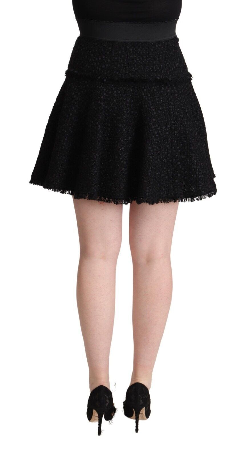 Dolce & Gabbana Black High-Waisted Nylon Knitted Mini A-Line Skirt