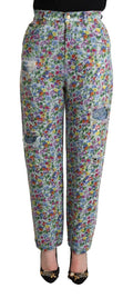 Dolce & Gabbana Blue Floral High-Waisted Denim Jeans