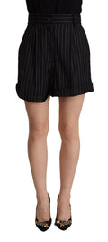 Dolce & Gabbana Black Striped High-Waist Wool Bermuda Shorts