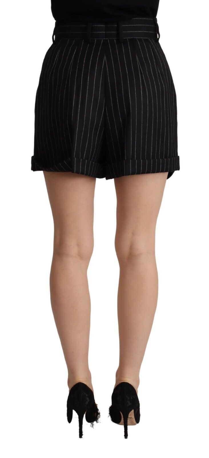 Dolce & Gabbana Black Striped High-Waist Wool Bermuda Shorts