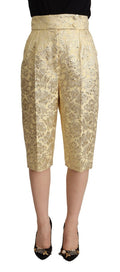 Dolce & Gabbana Beige Floral Brocade High-Waisted Cropped Trousers