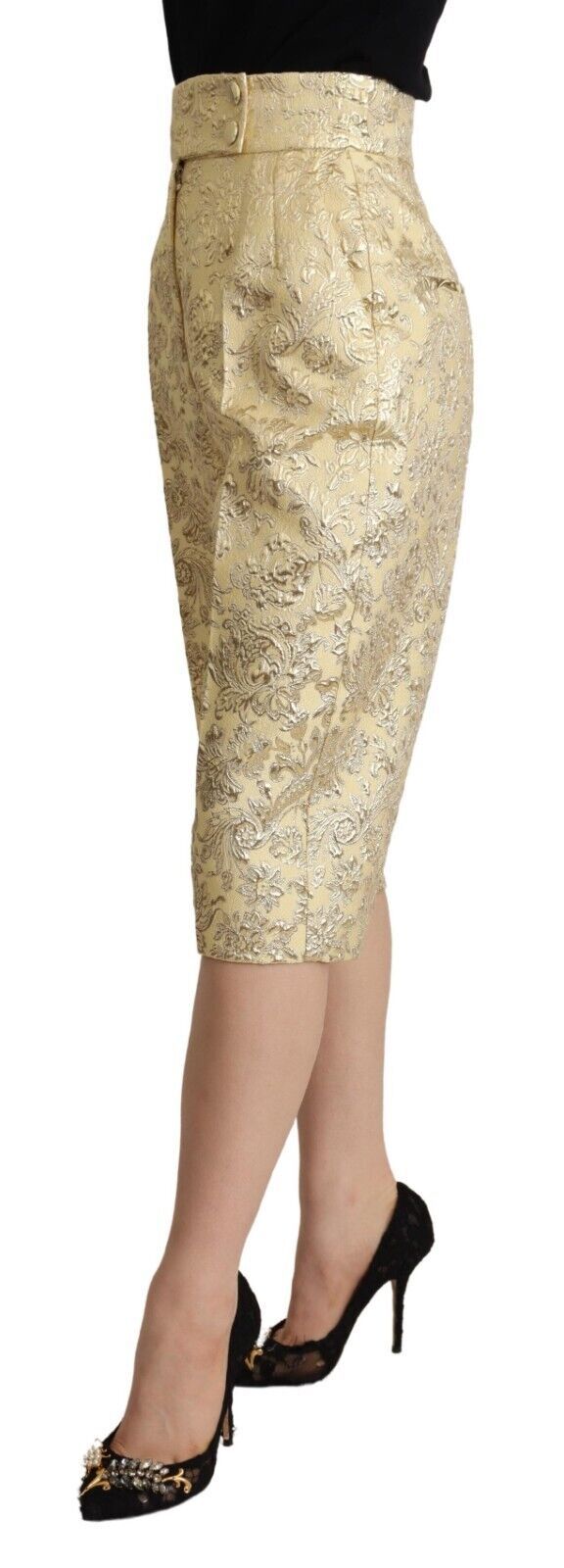 Dolce & Gabbana Beige Floral Brocade High-Waisted Cropped Trousers