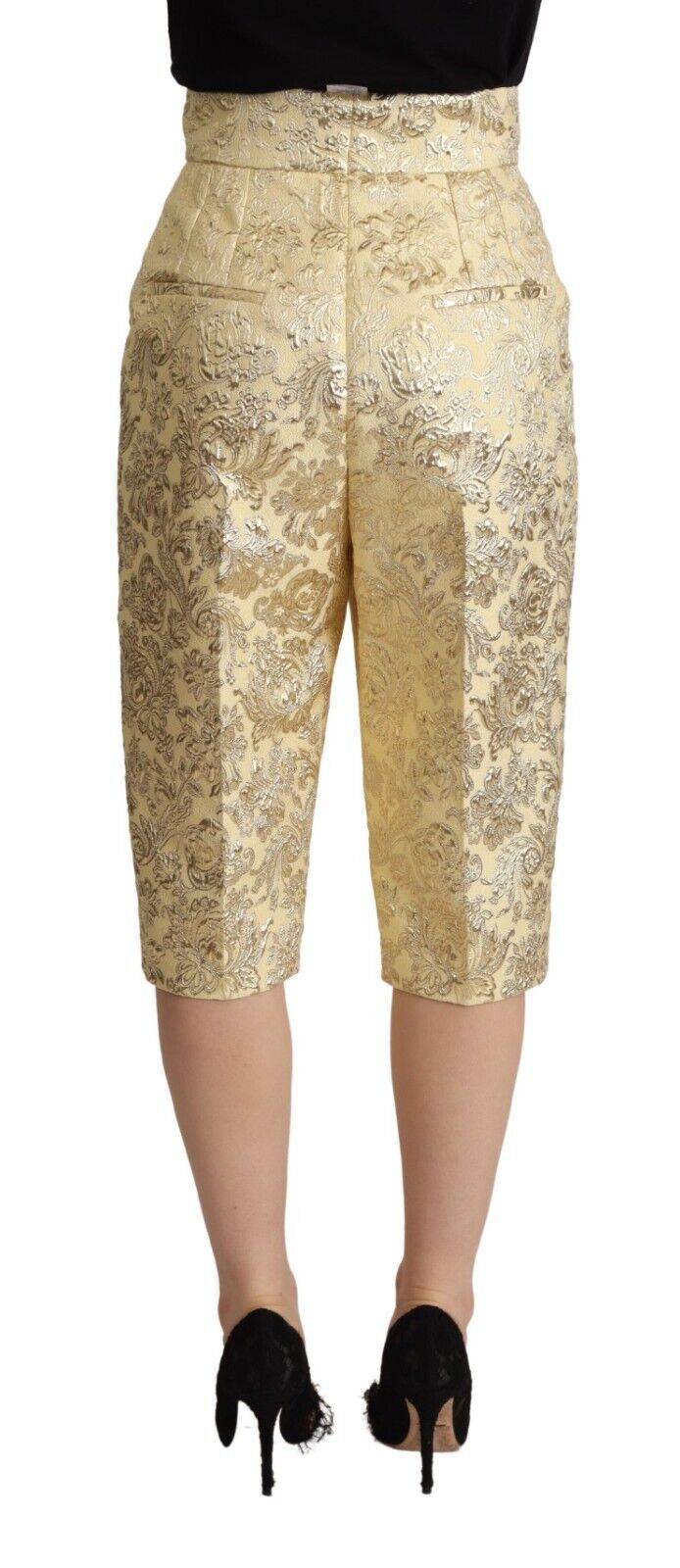 Dolce & Gabbana Beige Floral Brocade High-Waisted Cropped Trousers