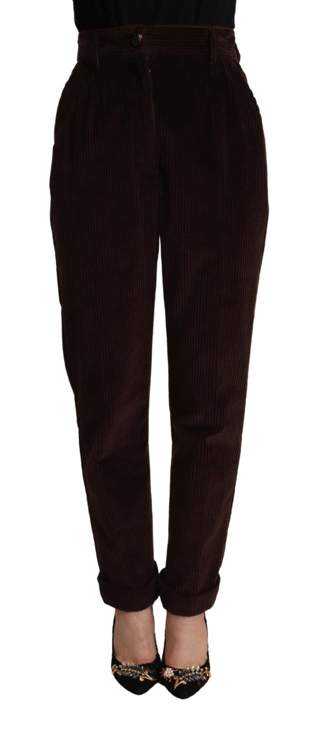 Dolce & Gabbana Bordeauxfarbene Cordhose aus Baumwolle, konisch zulaufende Hose
