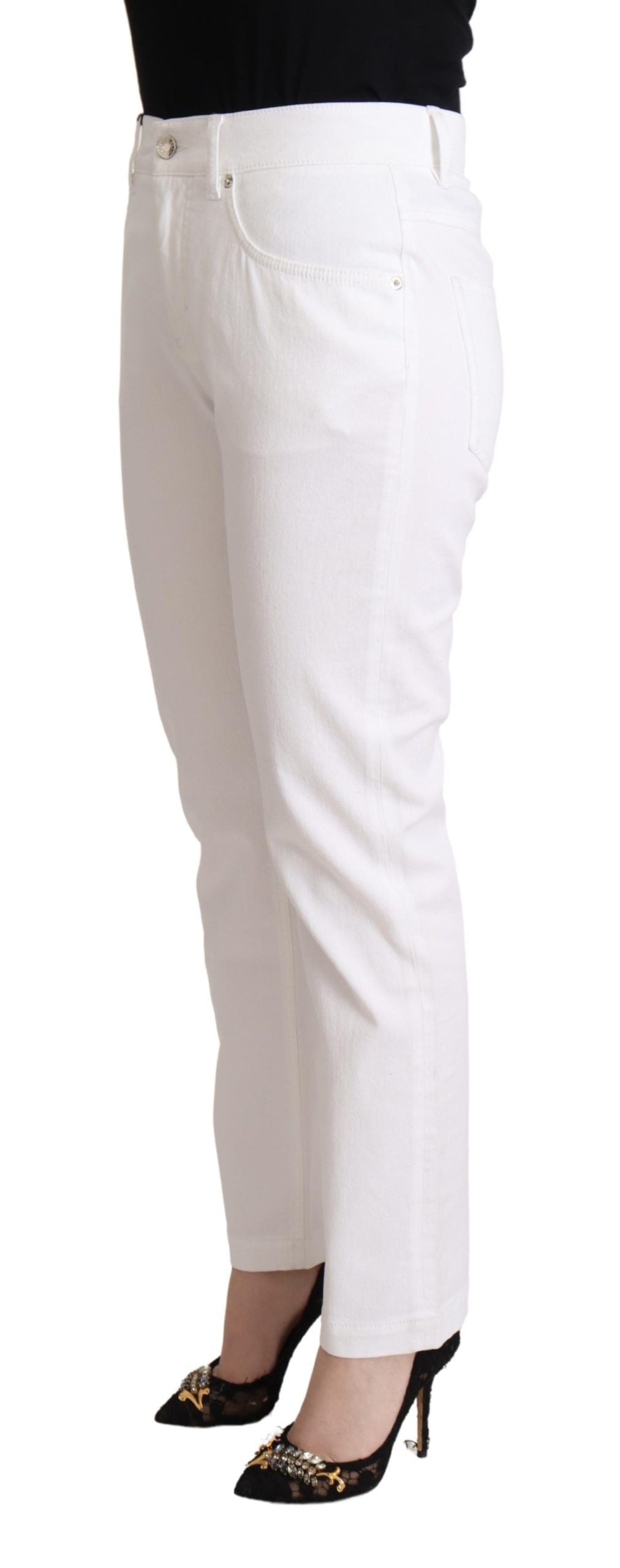 Dolce & Gabbana White Mid-Waist Tapered Cotton Denim Jeans