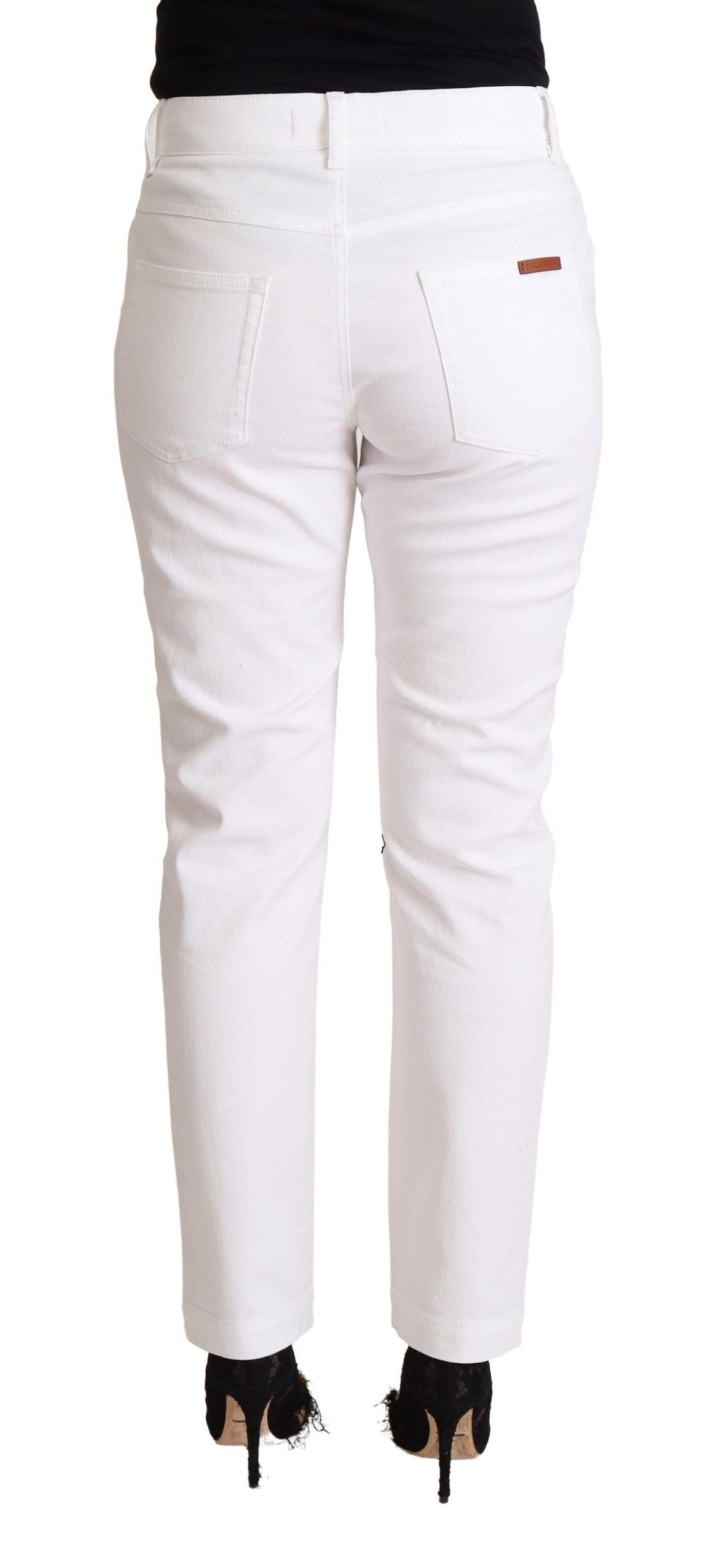 Dolce & Gabbana White Mid-Waist Tapered Cotton Denim Jeans