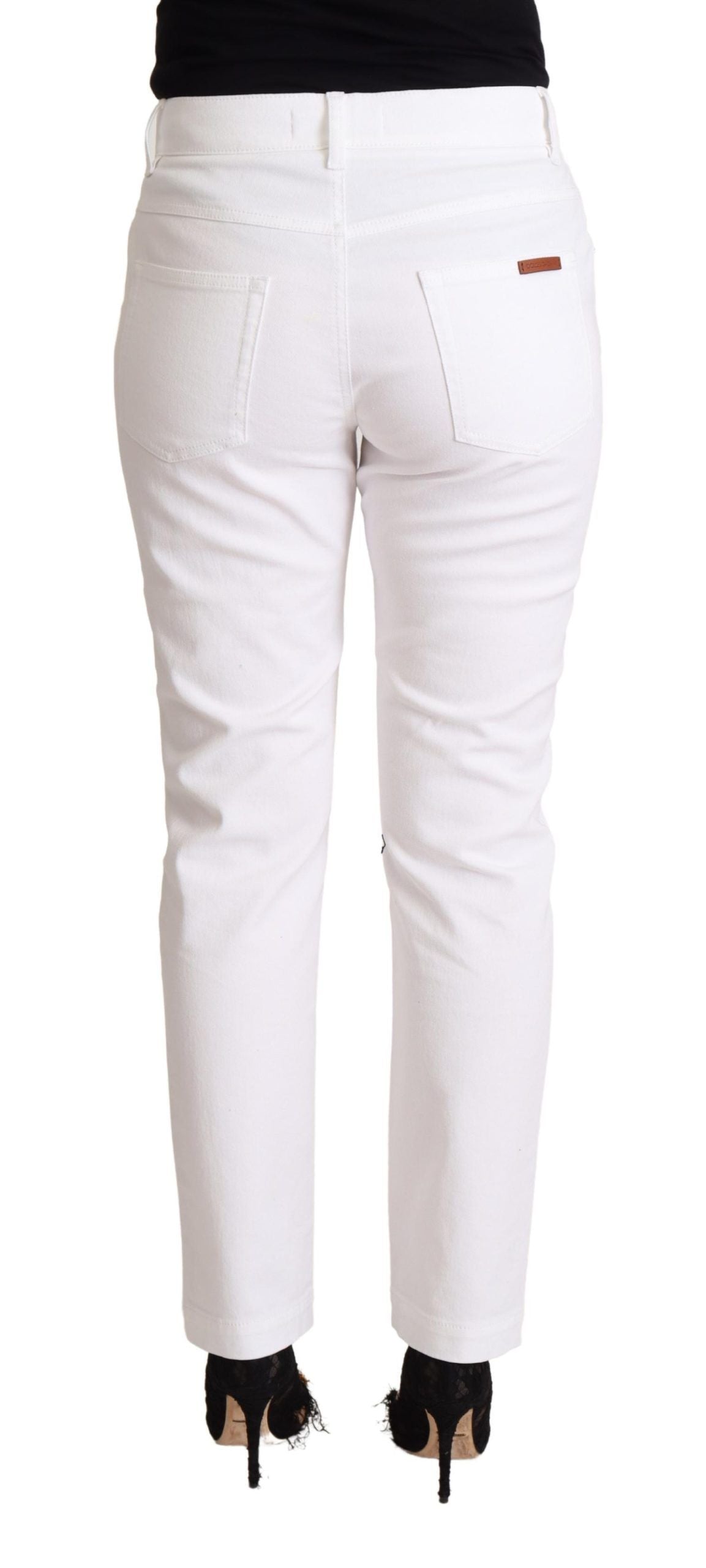 Dolce & Gabbana White Mid-Waist Tapered Cotton Denim Jeans