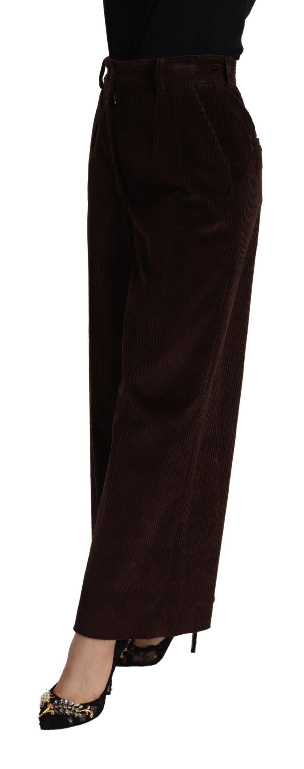 Dolce & Gabbana Schwarze Baumwollhose mit hoher Taille und weitem Bein