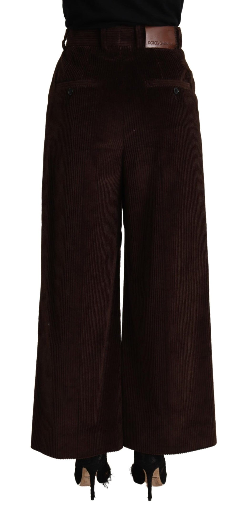 Dolce & Gabbana Schwarze Baumwollhose mit hoher Taille und weitem Bein