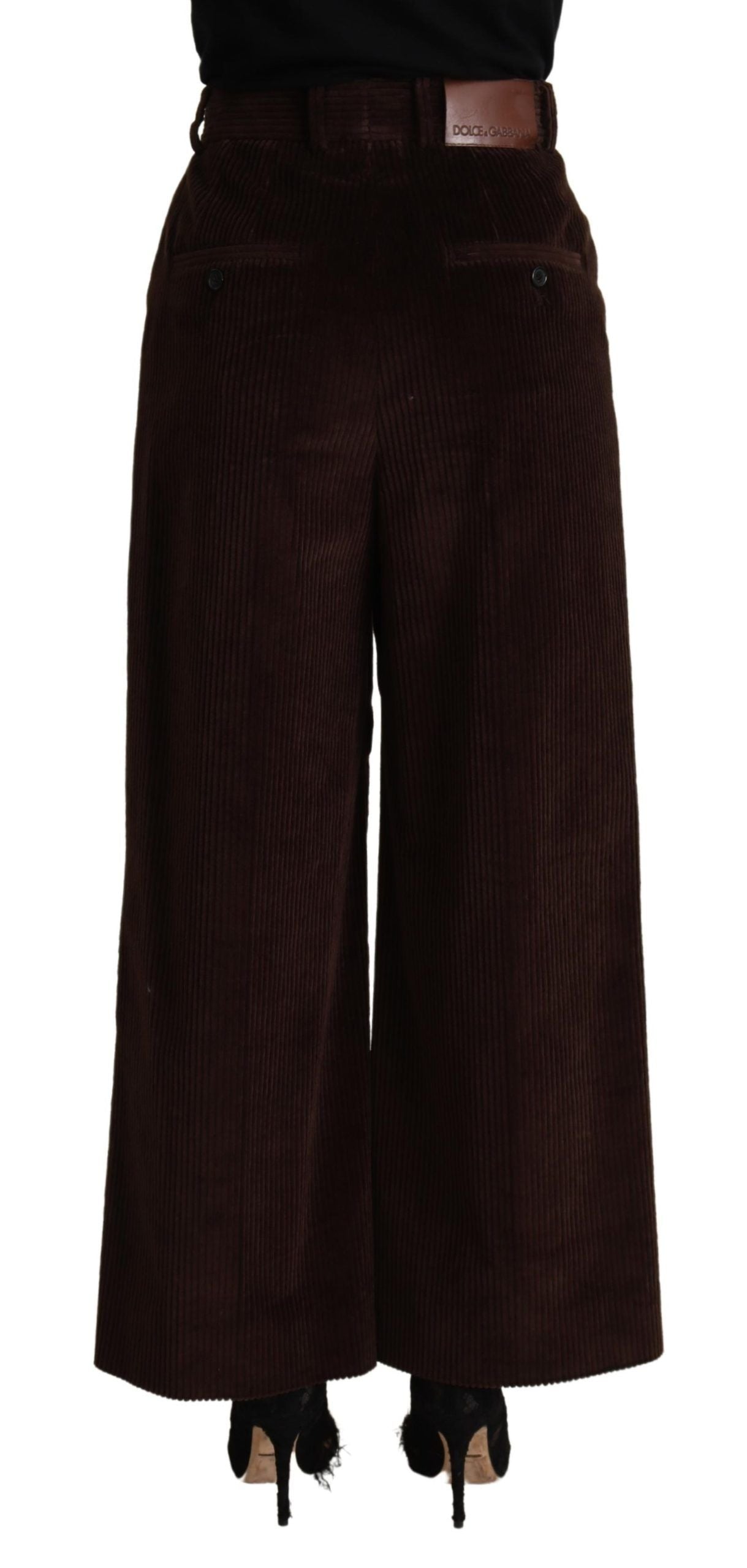 Dolce & Gabbana Schwarze Baumwollhose mit hoher Taille und weitem Bein