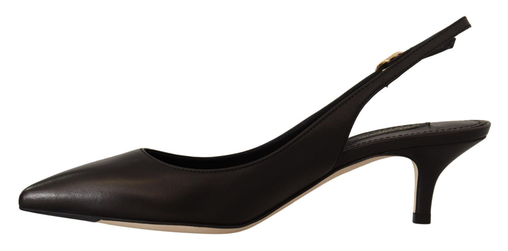 Dolce & Gabbana Black Leather Slingback Heels Pumps Shoes