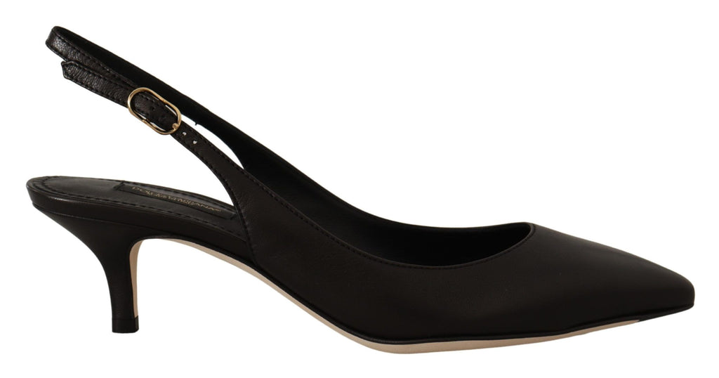 Dolce & Gabbana Black Leather Slingback Heels Pumps Shoes