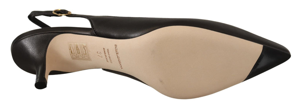 Dolce & Gabbana Black Leather Slingback Heels Pumps Shoes