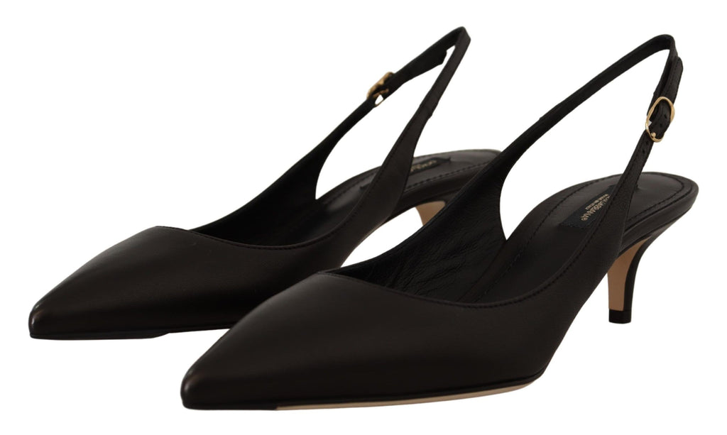Dolce & Gabbana Black Leather Slingback Heels Pumps Shoes