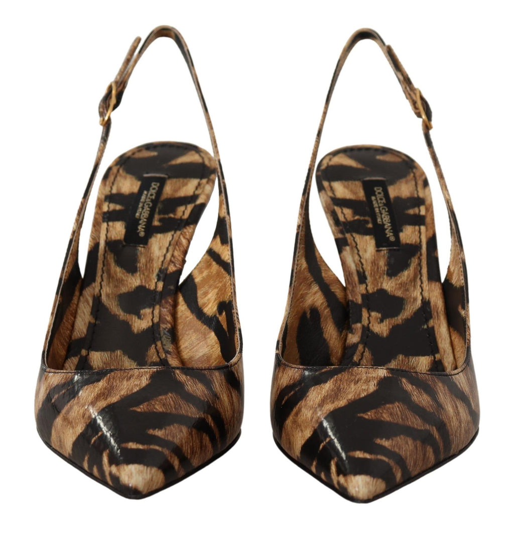 Dolce & Gabbana Braun Slingbacks Leder Tiger Schuhe