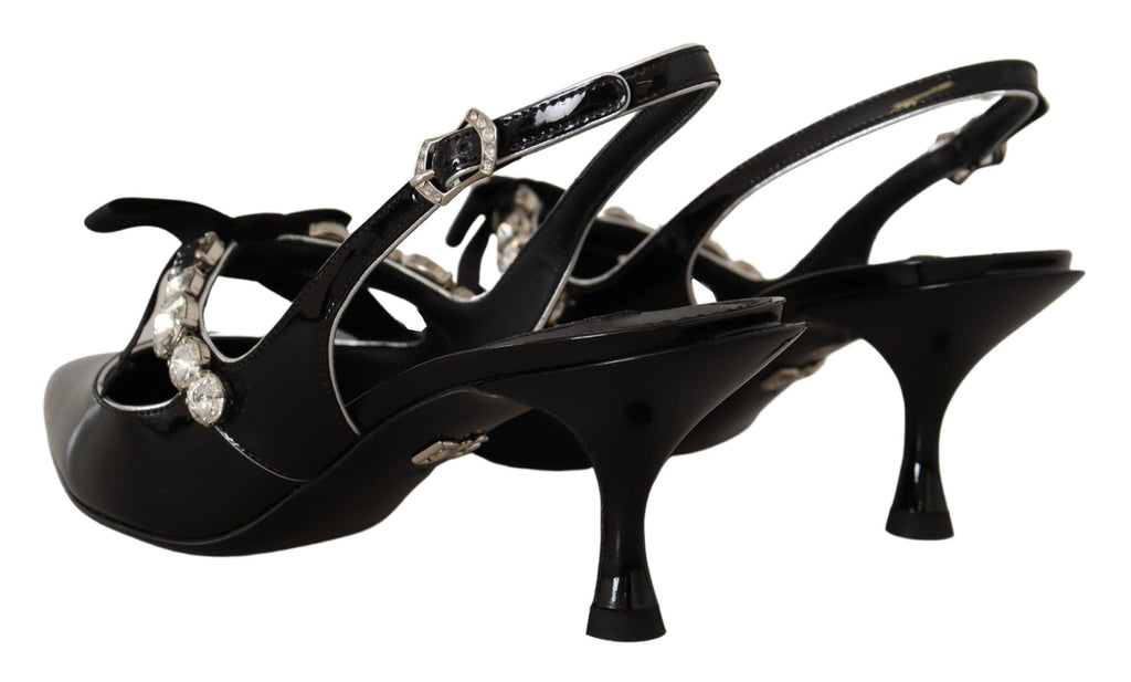 Dolce & Gabbana Black Patent Leather Crystal Slingback Shoes