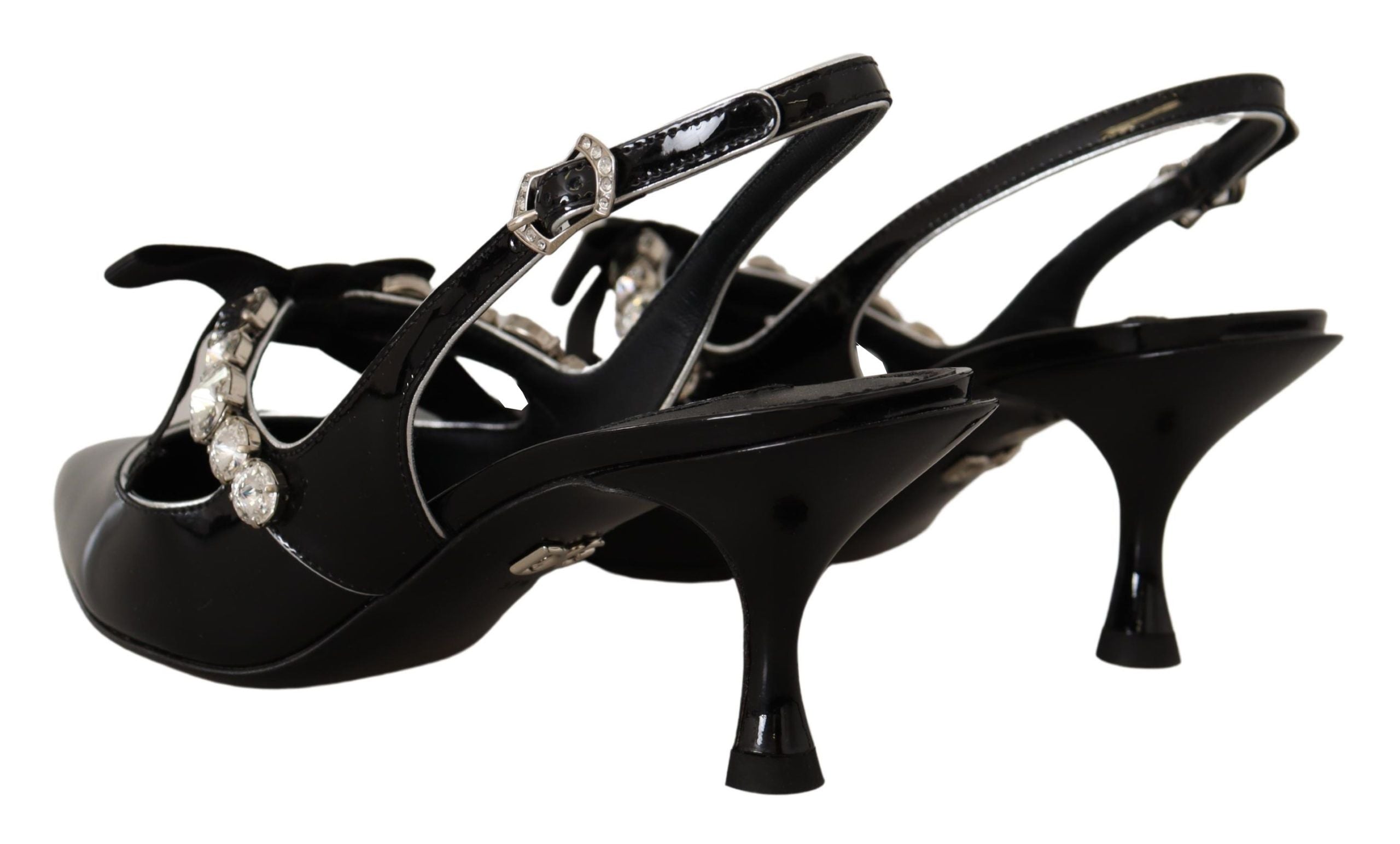 Dolce & Gabbana Black Patent Leather Crystal Slingback Shoes