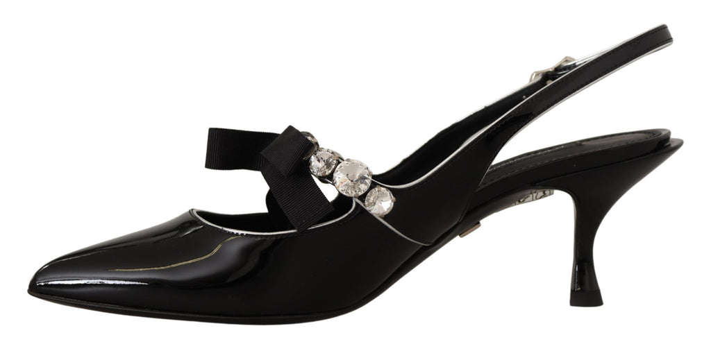 Dolce & Gabbana Black Patent Leather Crystal Slingback Shoes