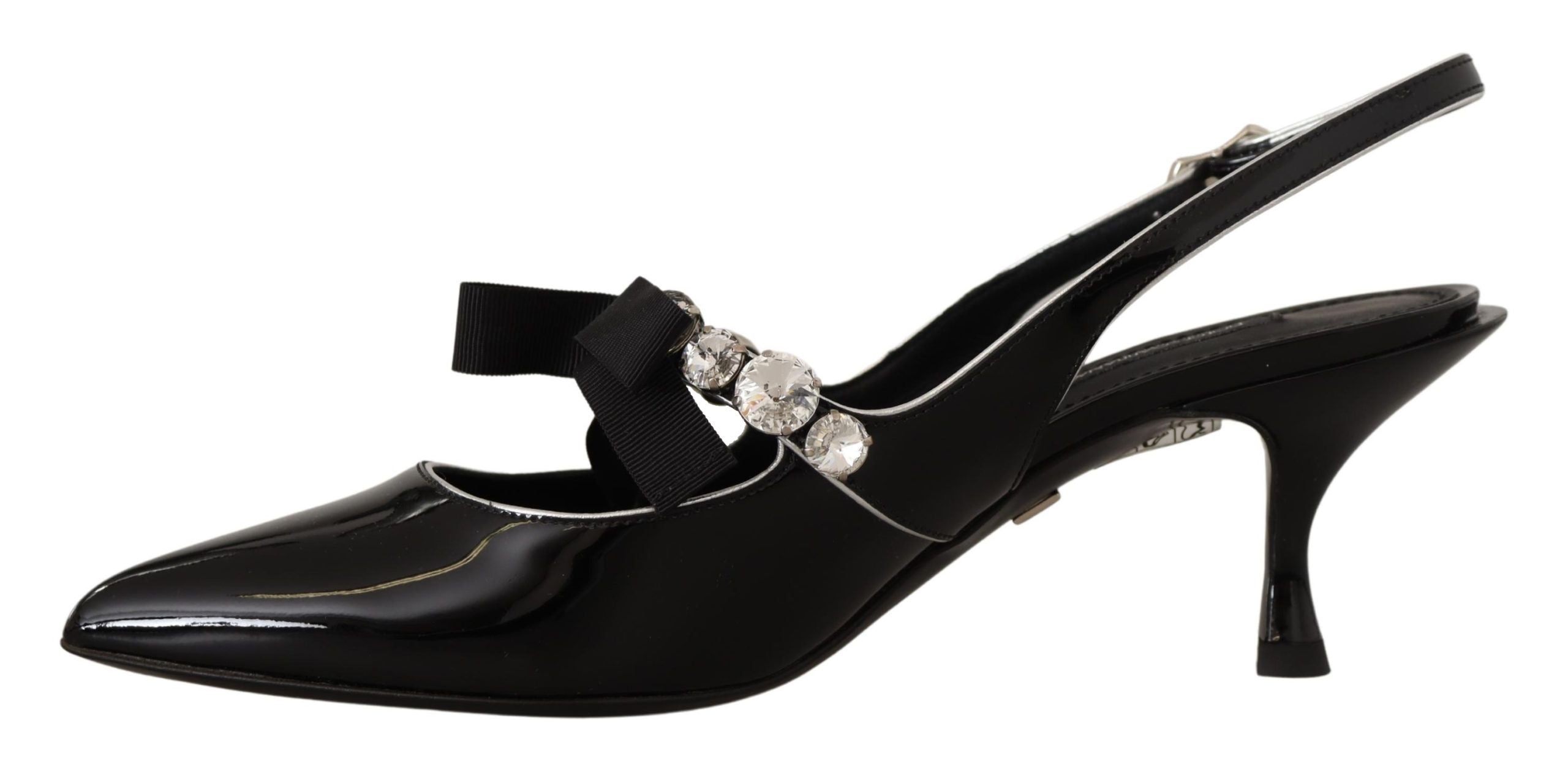 Dolce & Gabbana Black Patent Leather Crystal Slingback Shoes