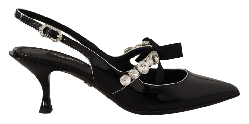 Dolce & Gabbana Black Patent Leather Crystal Slingback Shoes