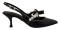 Dolce & Gabbana Black Patent Leather Crystal Slingback Shoes