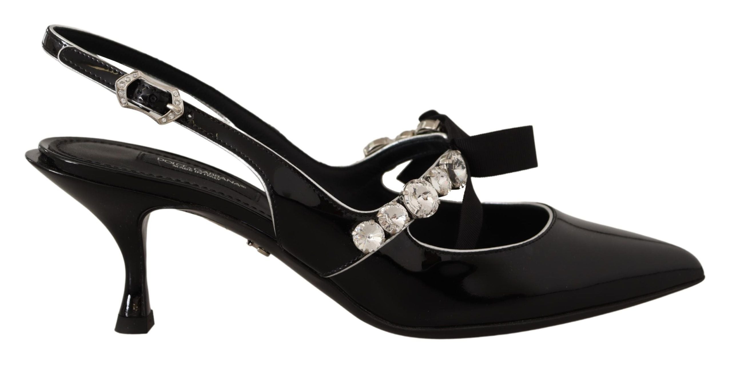 Dolce & Gabbana Black Patent Leather Crystal Slingback Shoes