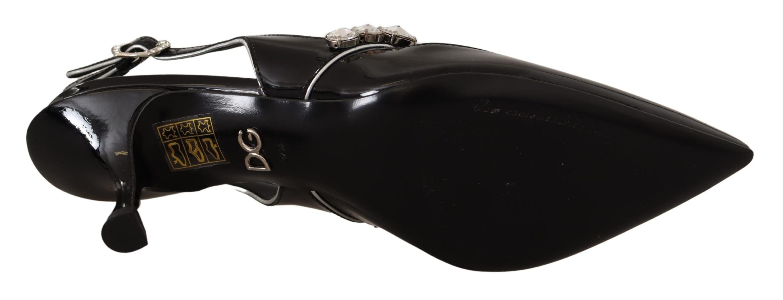 Dolce & Gabbana Black Patent Leather Crystal Slingback Shoes