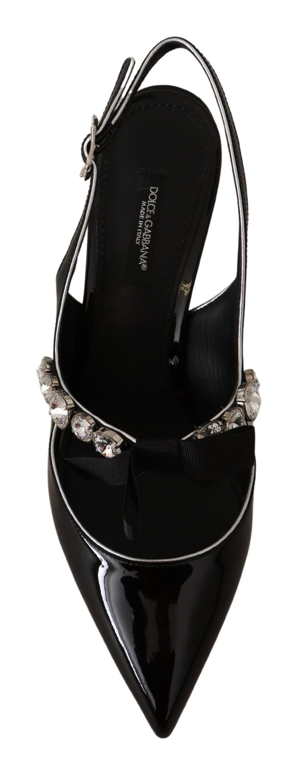 Dolce & Gabbana Black Patent Leather Crystal Slingback Shoes