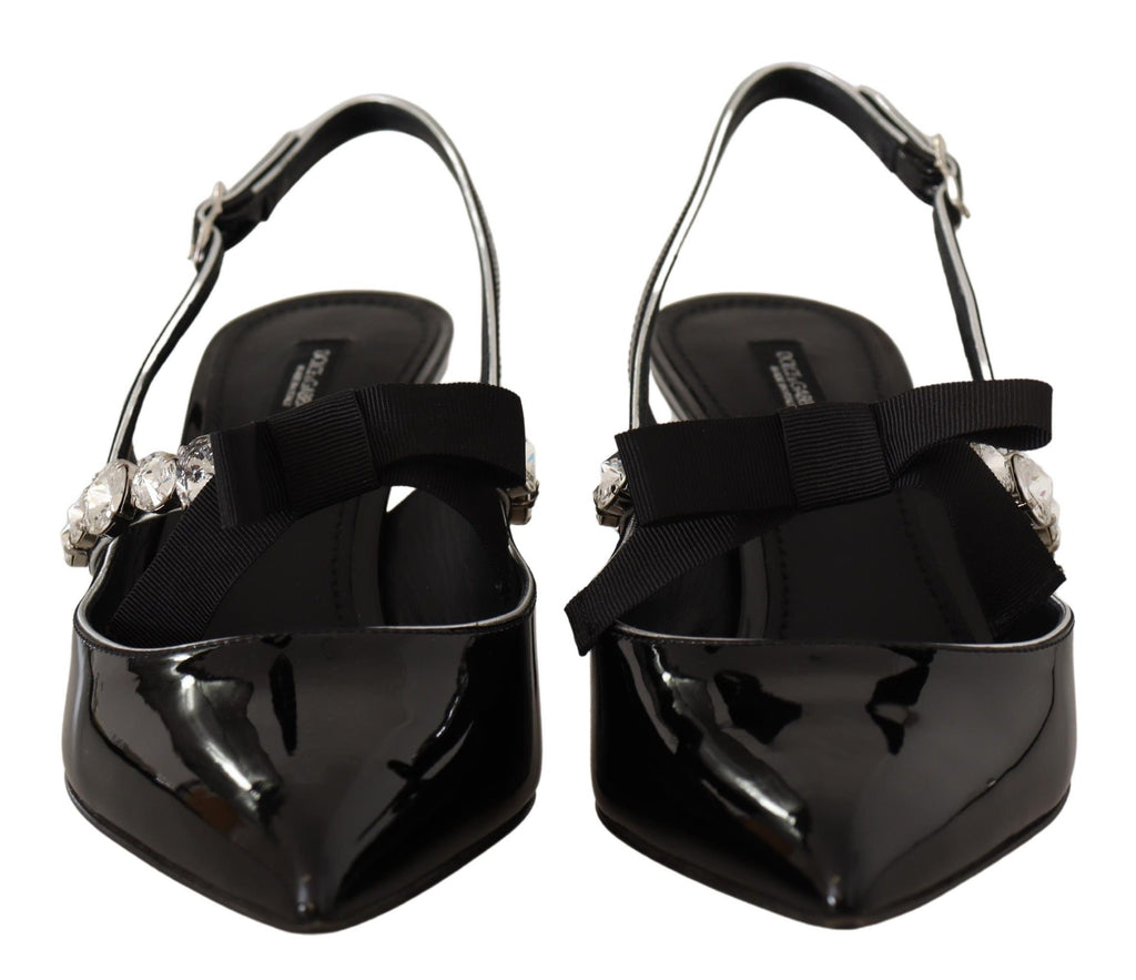 Dolce & Gabbana Black Patent Leather Crystal Slingback Shoes