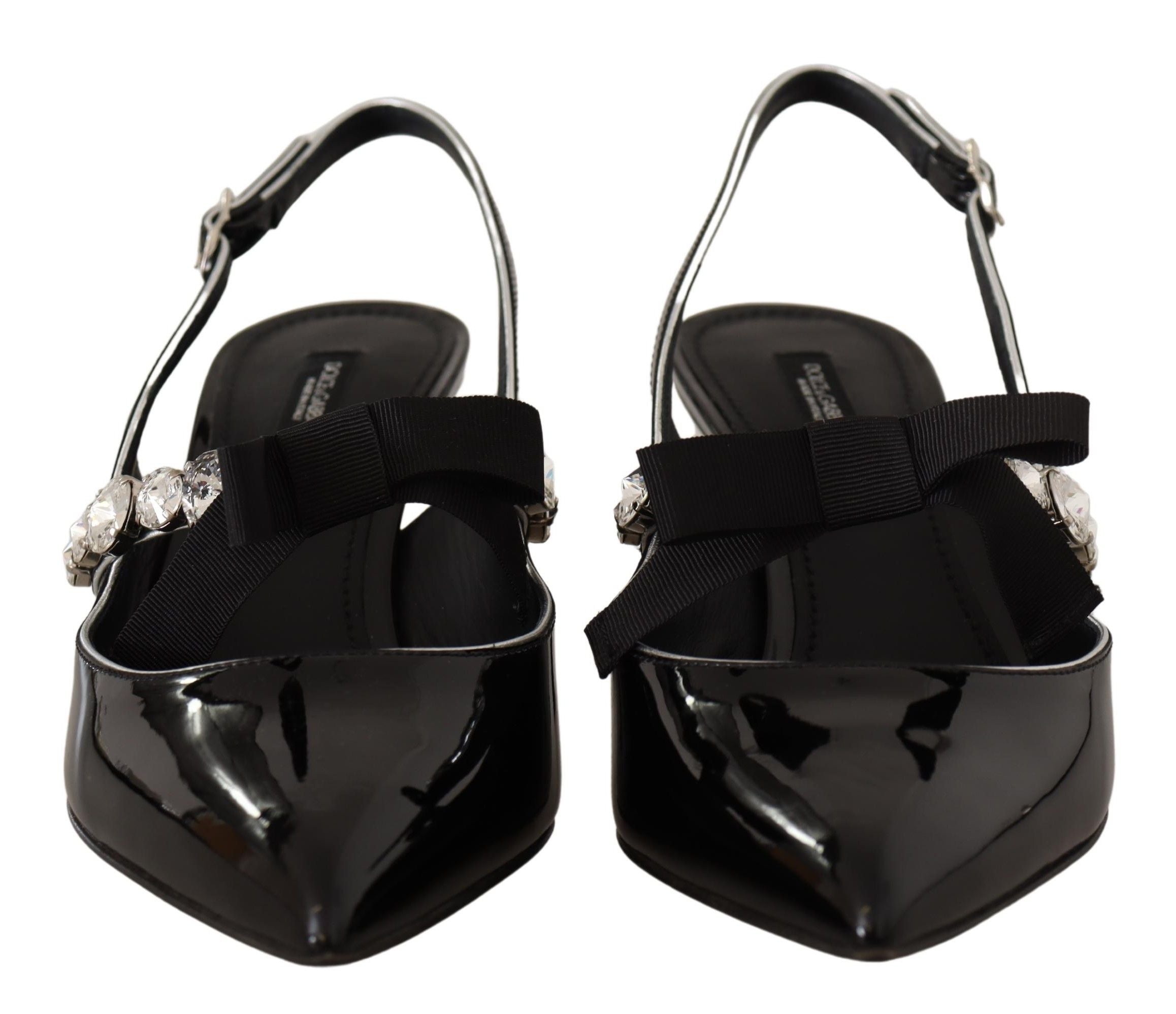 Dolce & Gabbana Black Patent Leather Crystal Slingback Shoes
