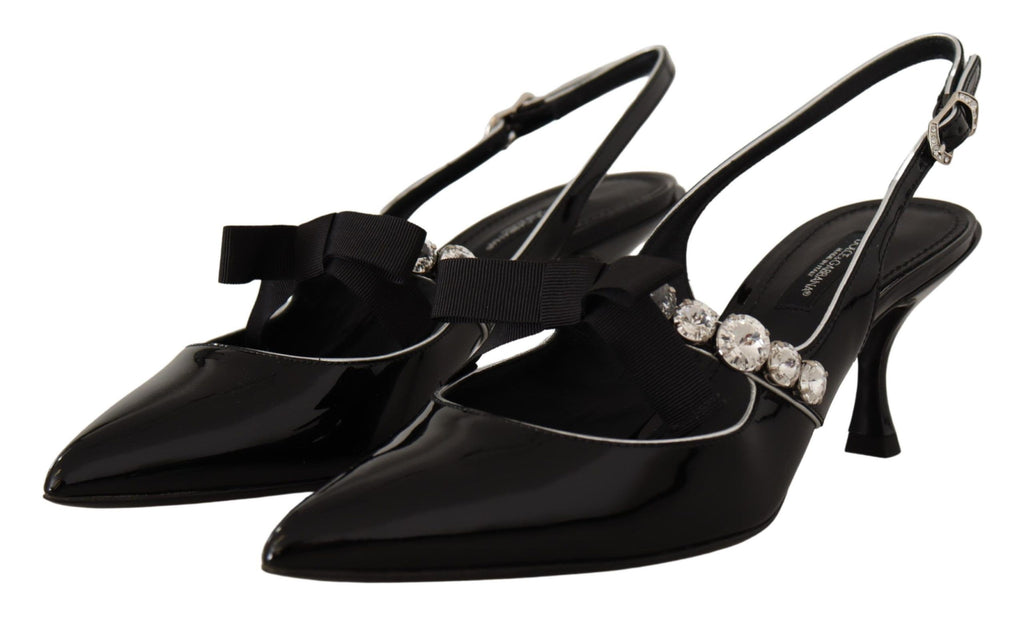 Dolce & Gabbana Black Patent Leather Crystal Slingback Shoes