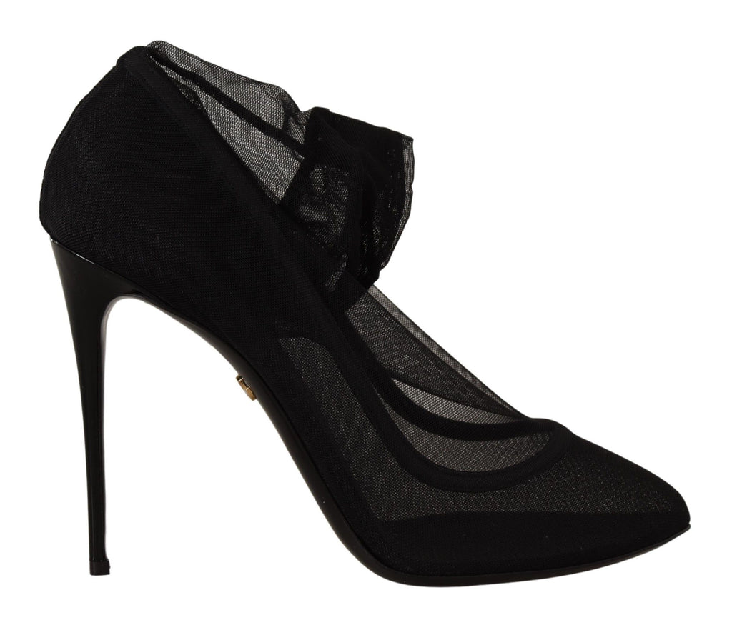 Dolce & Gabbana Schwarz Tüll Stretch Stiefel Pumps Schuhe