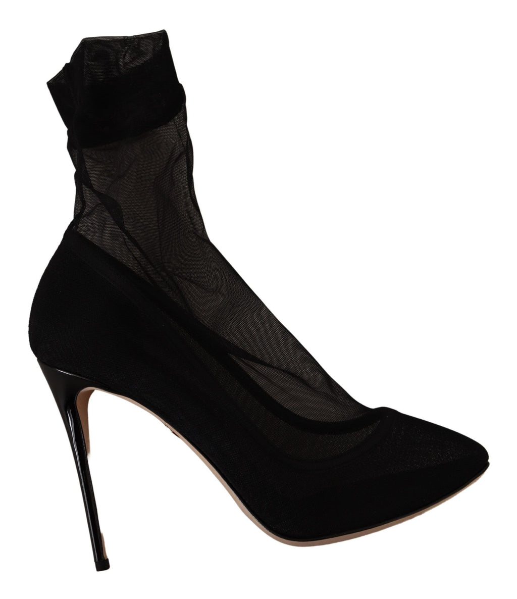 Dolce & Gabbana Black Stretch Tulle Stretch Boot Shoes