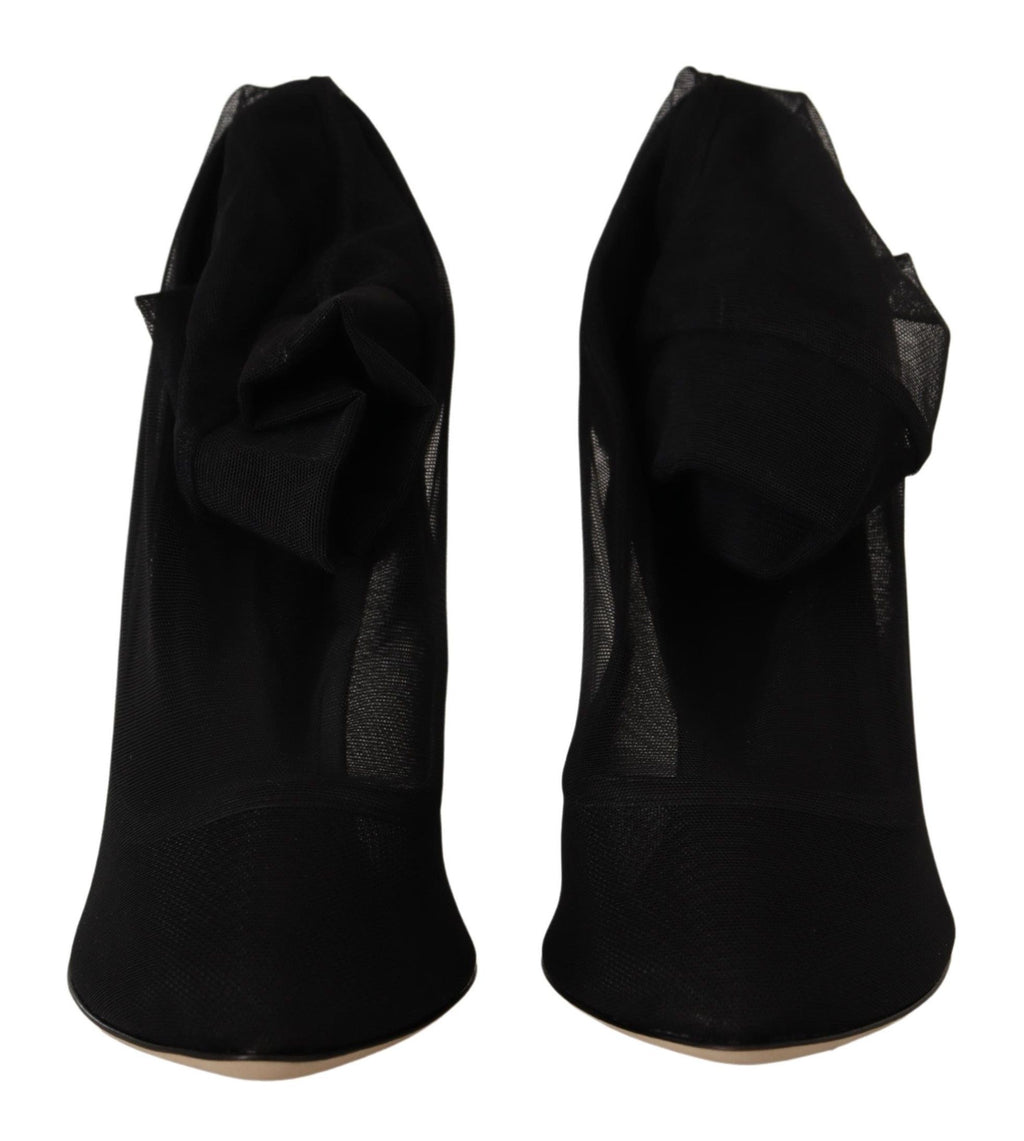 Dolce & Gabbana Black Stretch Tulle Stretch Boot Shoes