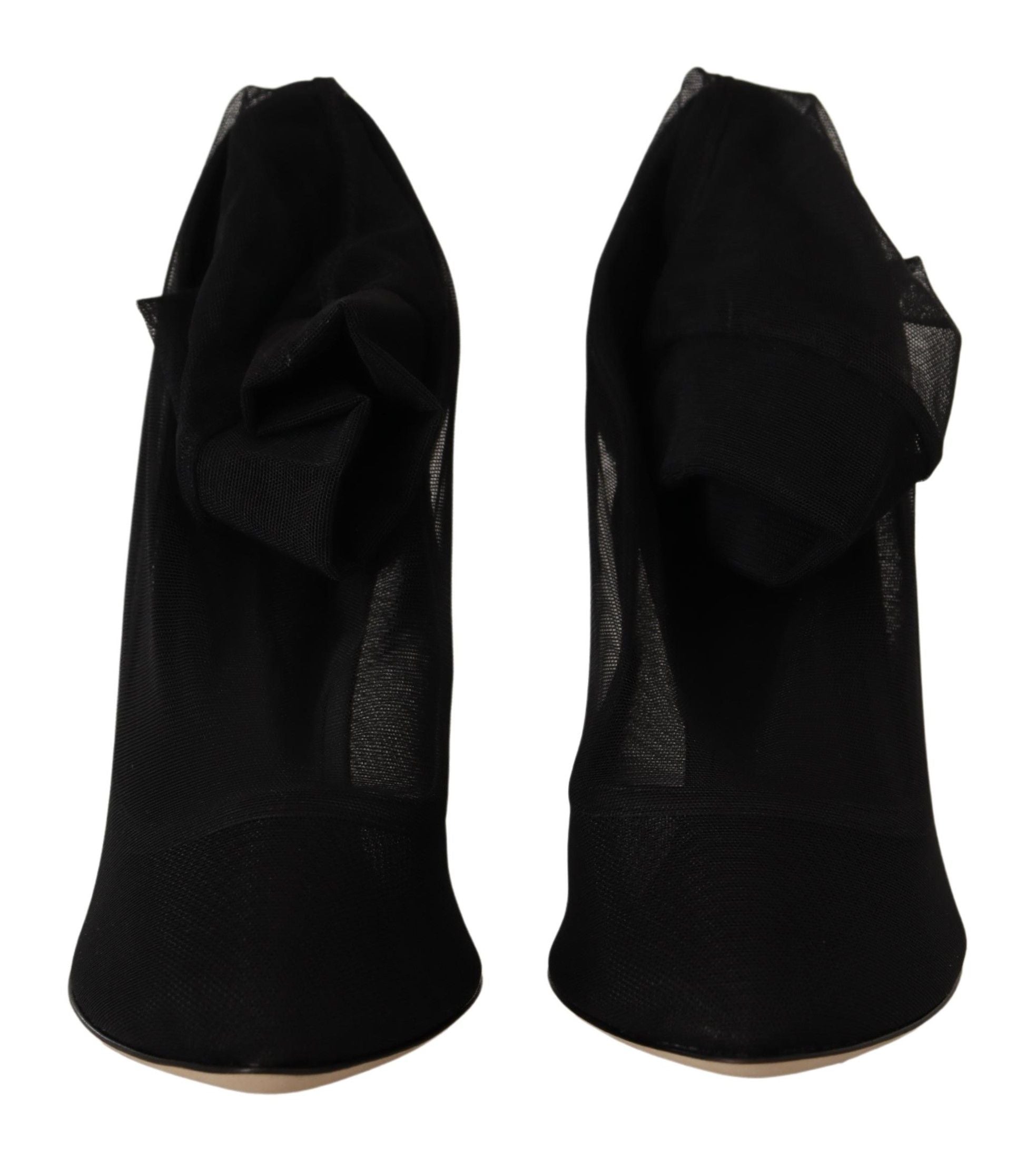 Dolce & Gabbana Black Stretch Tulle Stretch Boot Shoes