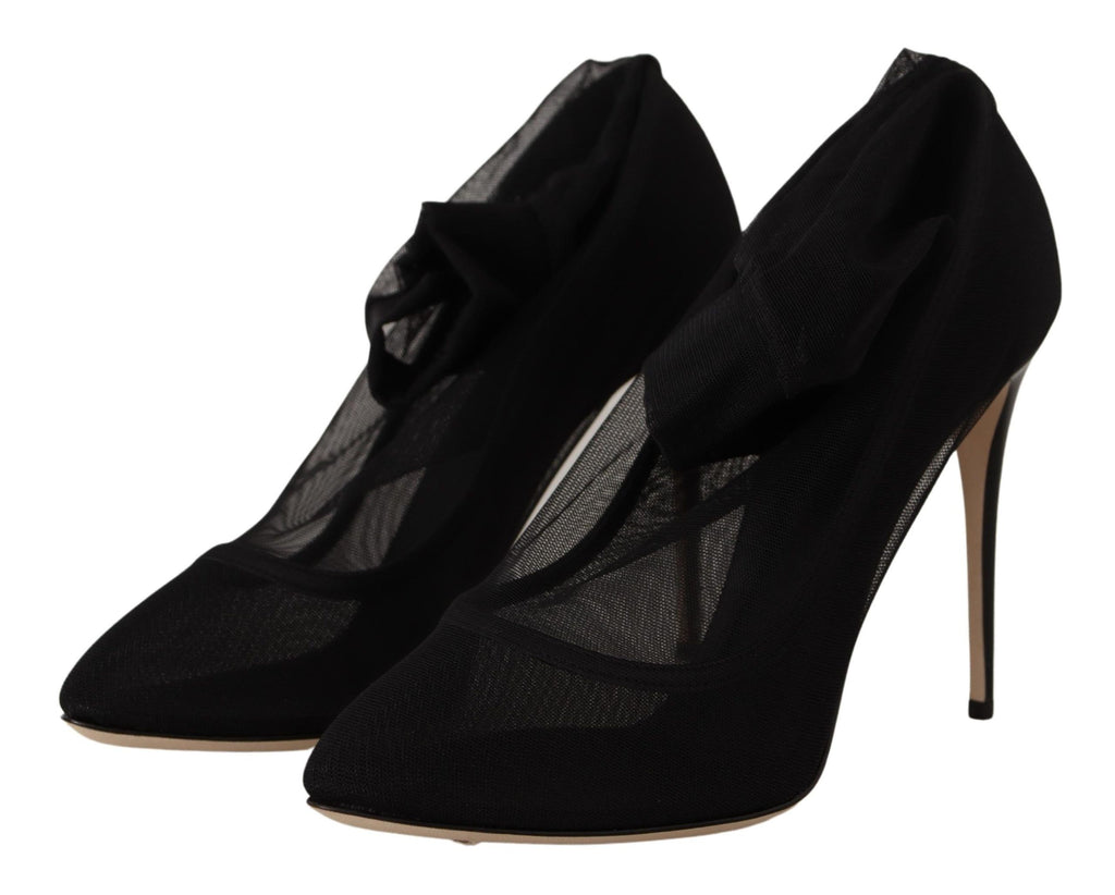 Dolce & Gabbana Black Stretch Tulle Stretch Boot Shoes