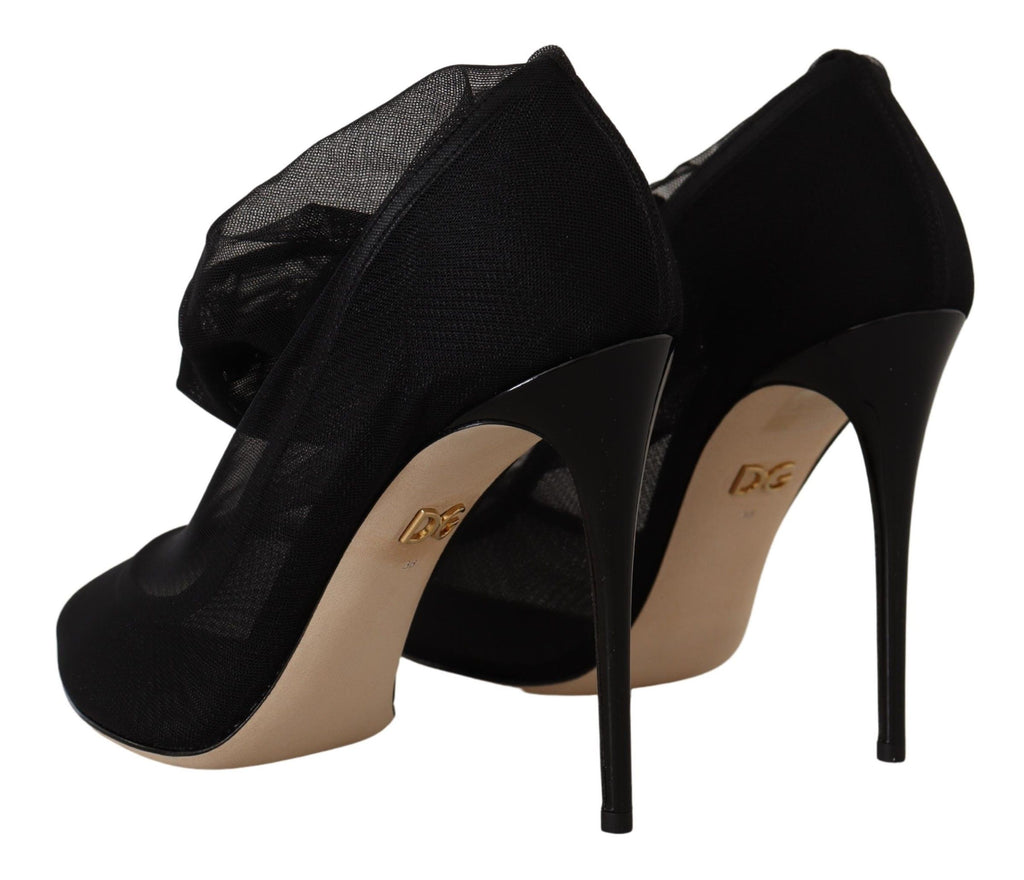 Dolce & Gabbana Black Stretch Tulle Stretch Boot Shoes