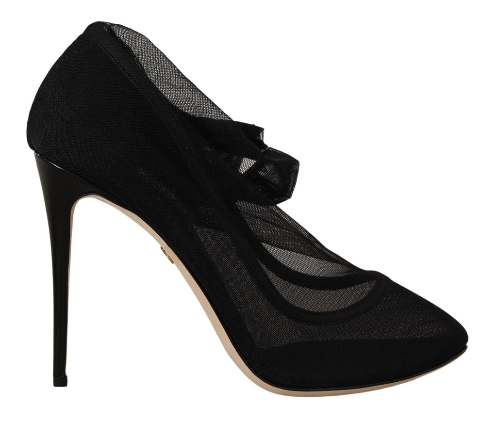 Dolce & Gabbana Black Stretch Tulle Stretch Boot Shoes
