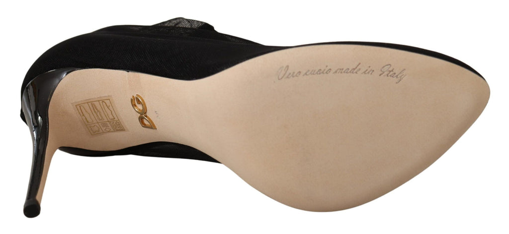 Dolce & Gabbana Black Stretch Tulle Stretch Boot Shoes